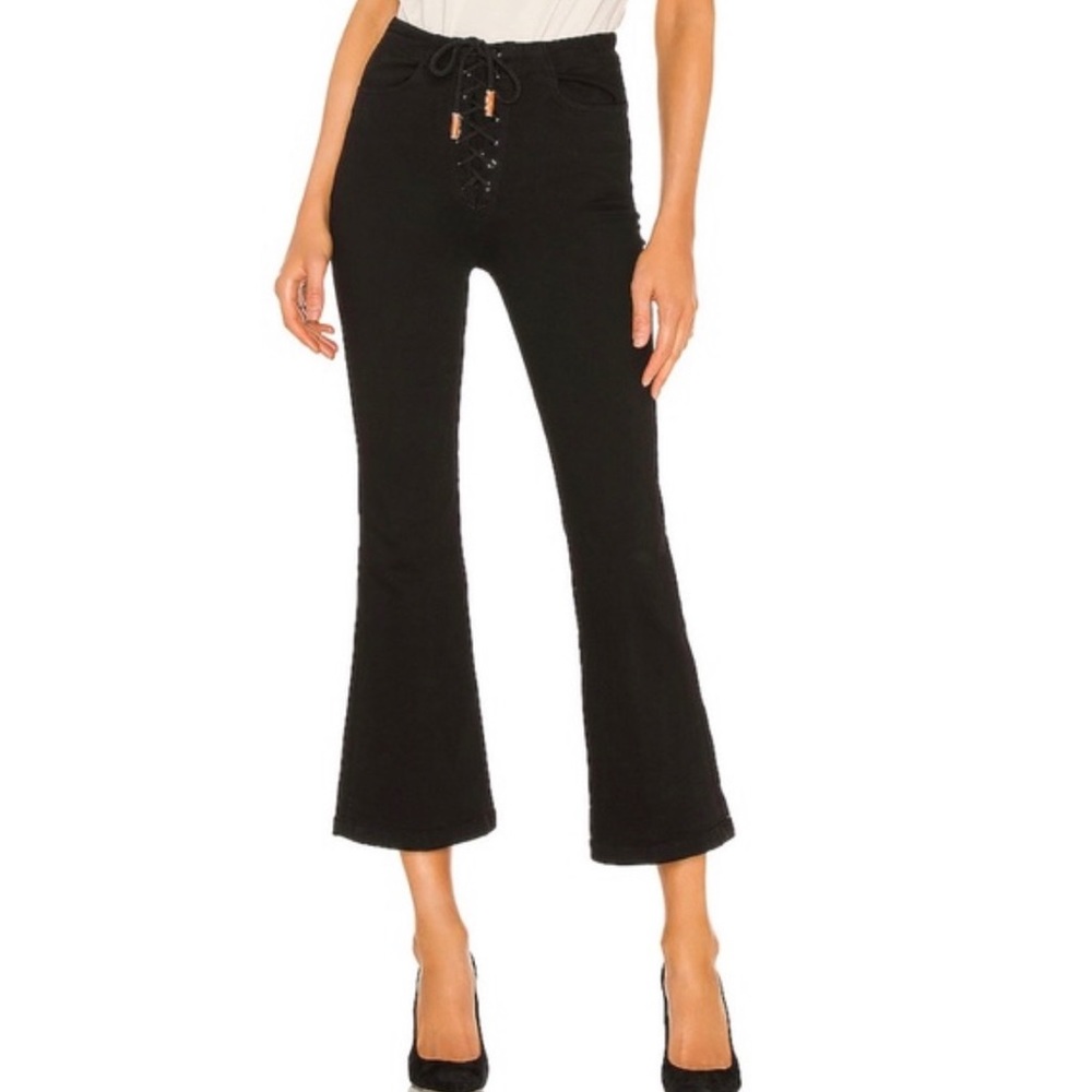 Frame Corded Lace Up Cropped Flare Black Jeans